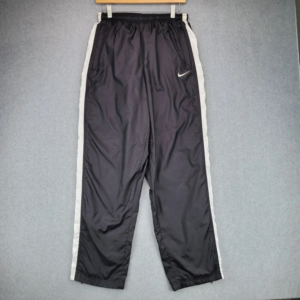 Nike Track Pants Womens Medium Black White Side Stripe Mesh Lined Nylon 90s